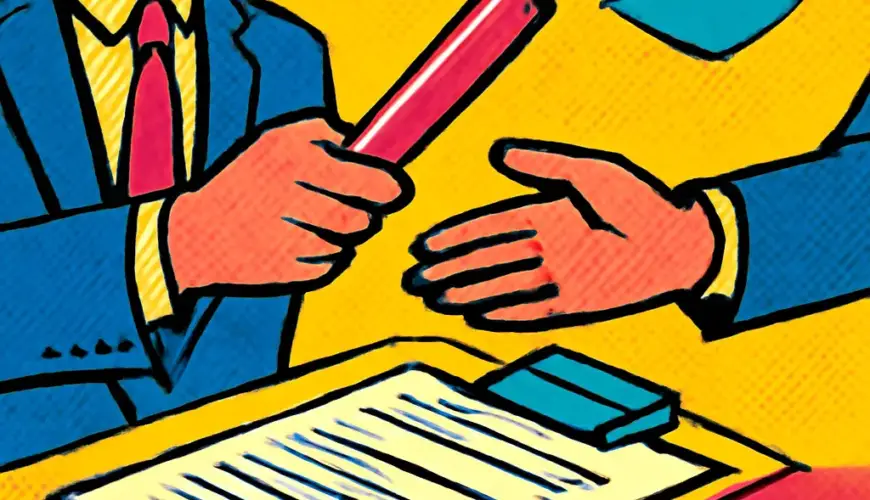 Illustration of a client folder helping one team member hand work to another.