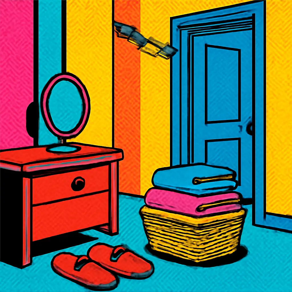 A tidy hallway setup helps several holiday guests share one bathroom.