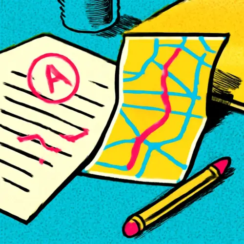 A marked assignment visually turning into a simple roadmap toward a blank new page.
