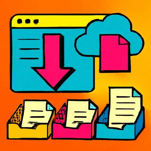 Browser download arrow guiding documents through organized trays before upload