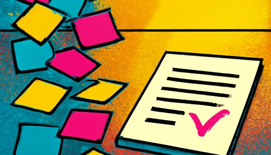 Scattered feedback notes organized into a clear path toward a revised document.