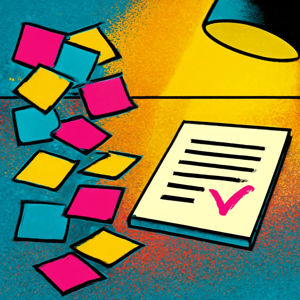 Scattered feedback notes organized into a clear path toward a revised document.