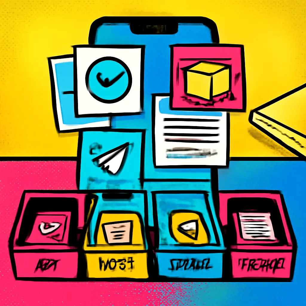 Illustration of screenshot thumbnails being sorted into action, archive, sharing, and reference trays.