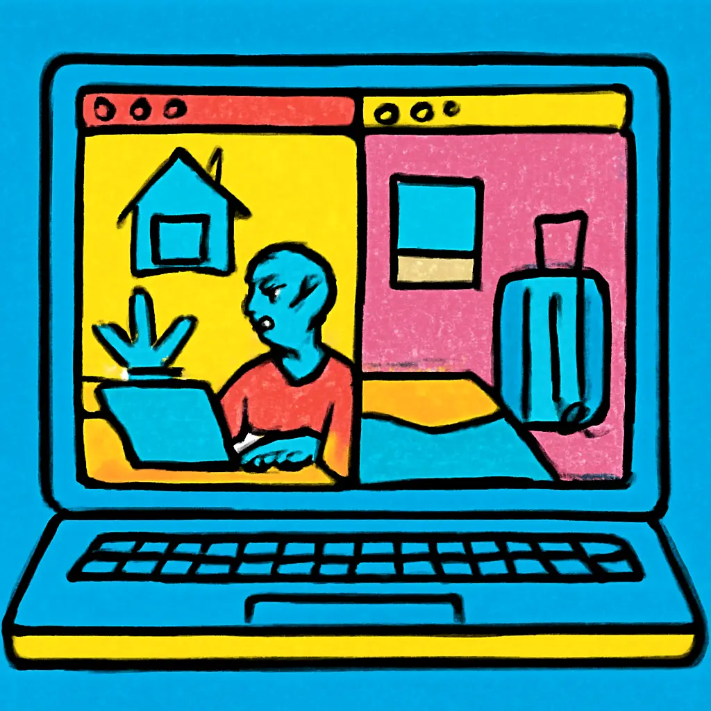 Illustration of a laptop with separate household and guest browser spaces.