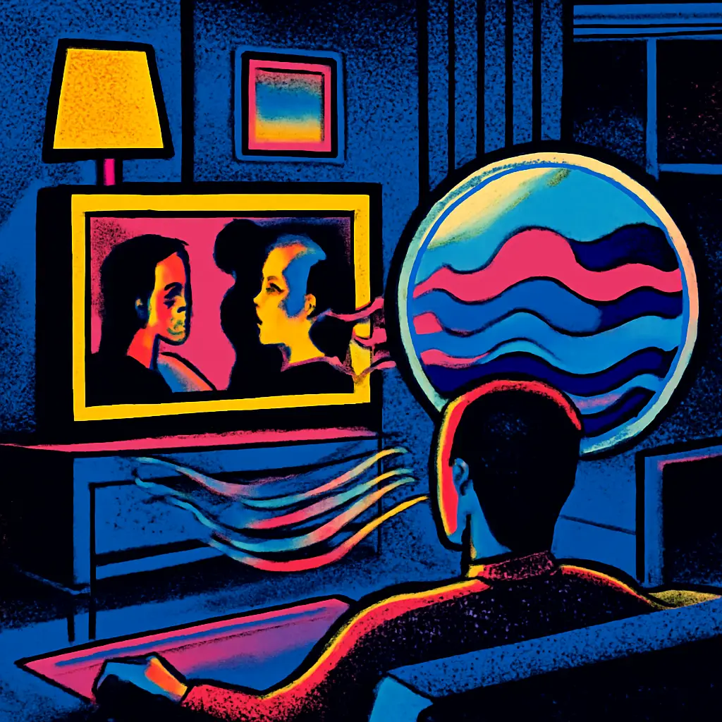 Illustration of clear dialogue sound waves reaching a viewer in a quiet living room.