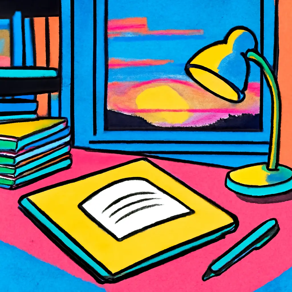 A handwritten note forms a bridge between two stacks of work papers on a desk.