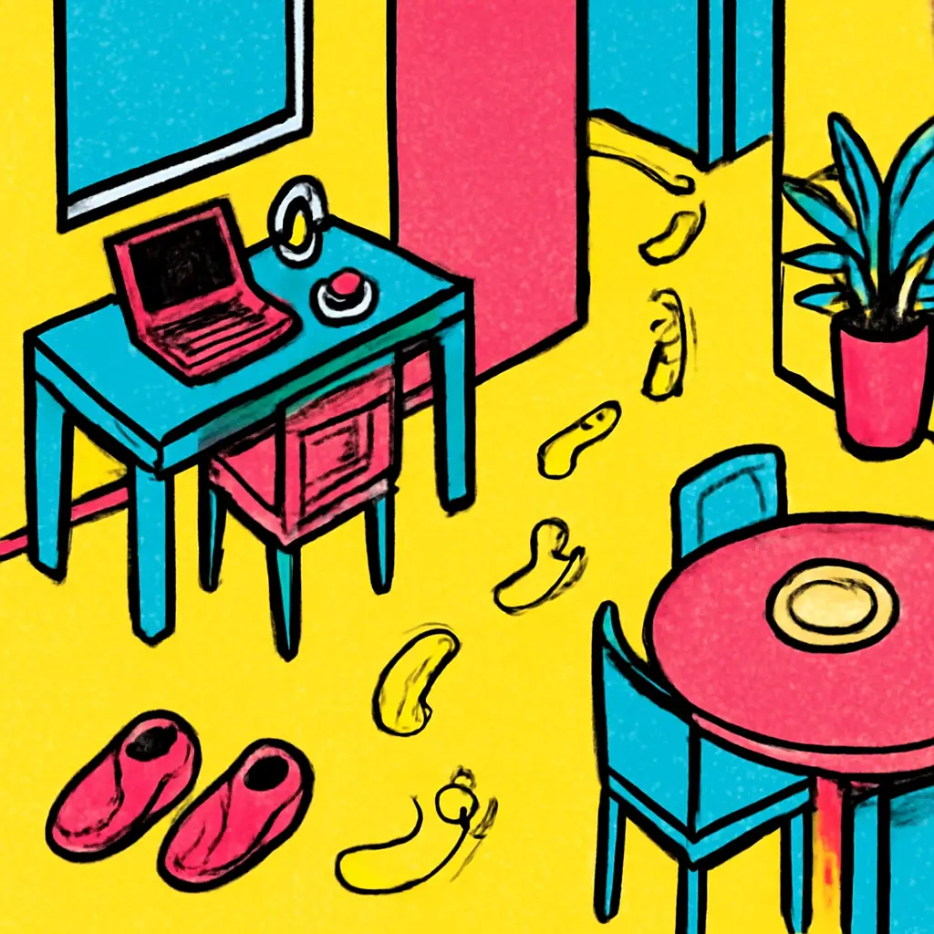 An overhead illustration of a safe walking loop through a small apartment.