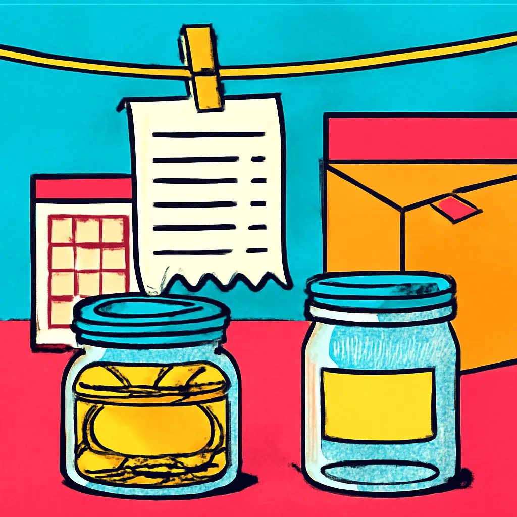A receipt and returned parcel above a temporary holding jar, illustrating a refund that has not yet become available cash.