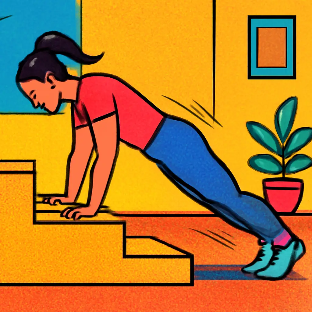 Illustration of gradual push-up progressions using platforms of decreasing height.