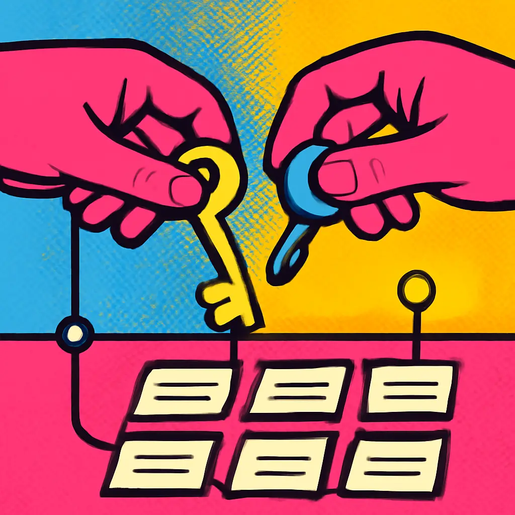 Illustration of replacing an old email key with a new one while mapping connected online accounts.