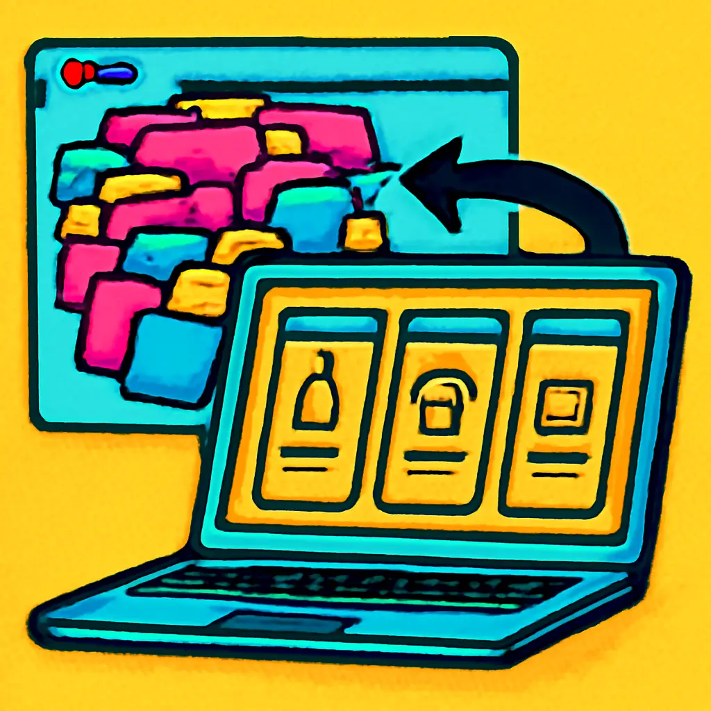 A browser tab clutter transforming into an organized three-column comparison board.