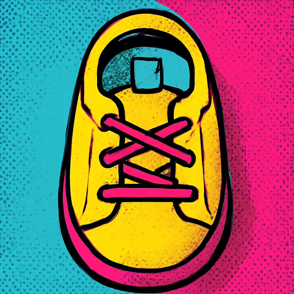 Illustration of a centered shoe tongue held in place by evenly laced shoelaces.