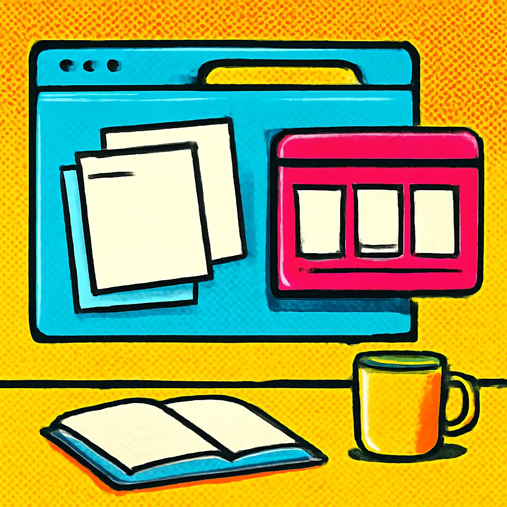 Illustration of a browser research workspace separating source pages from three organized finalists on a decision board.