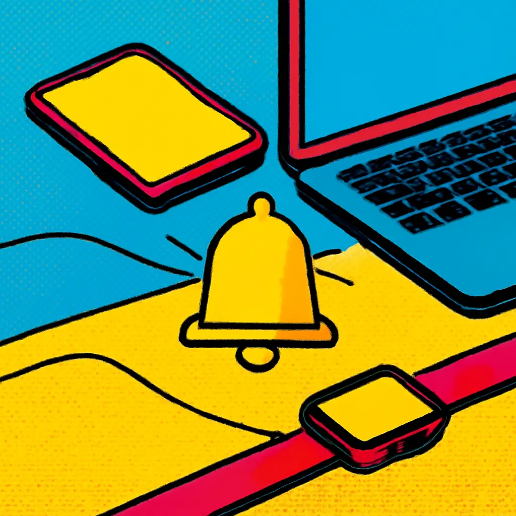A phone, laptop, and watch with one notification assigned to a single device.