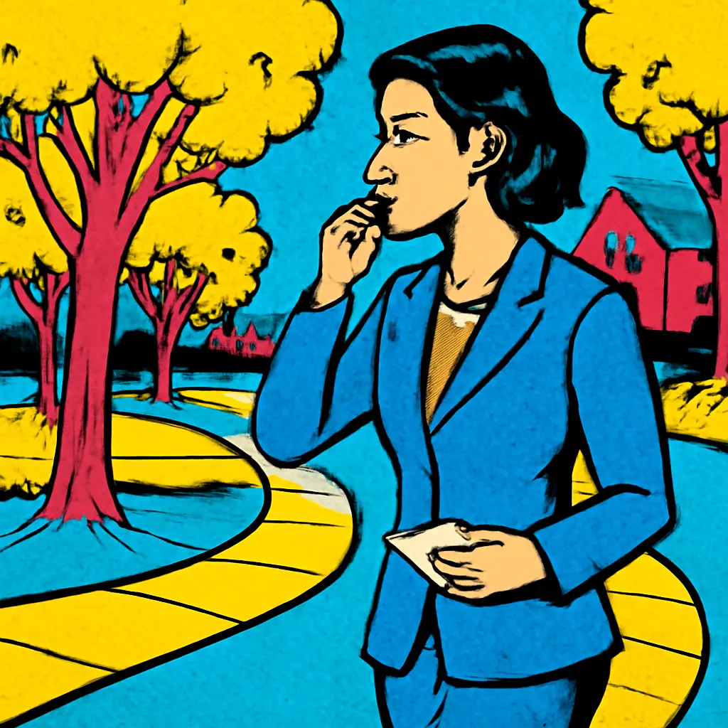 A person taking a professional phone call while walking on a quiet looping neighborhood route.