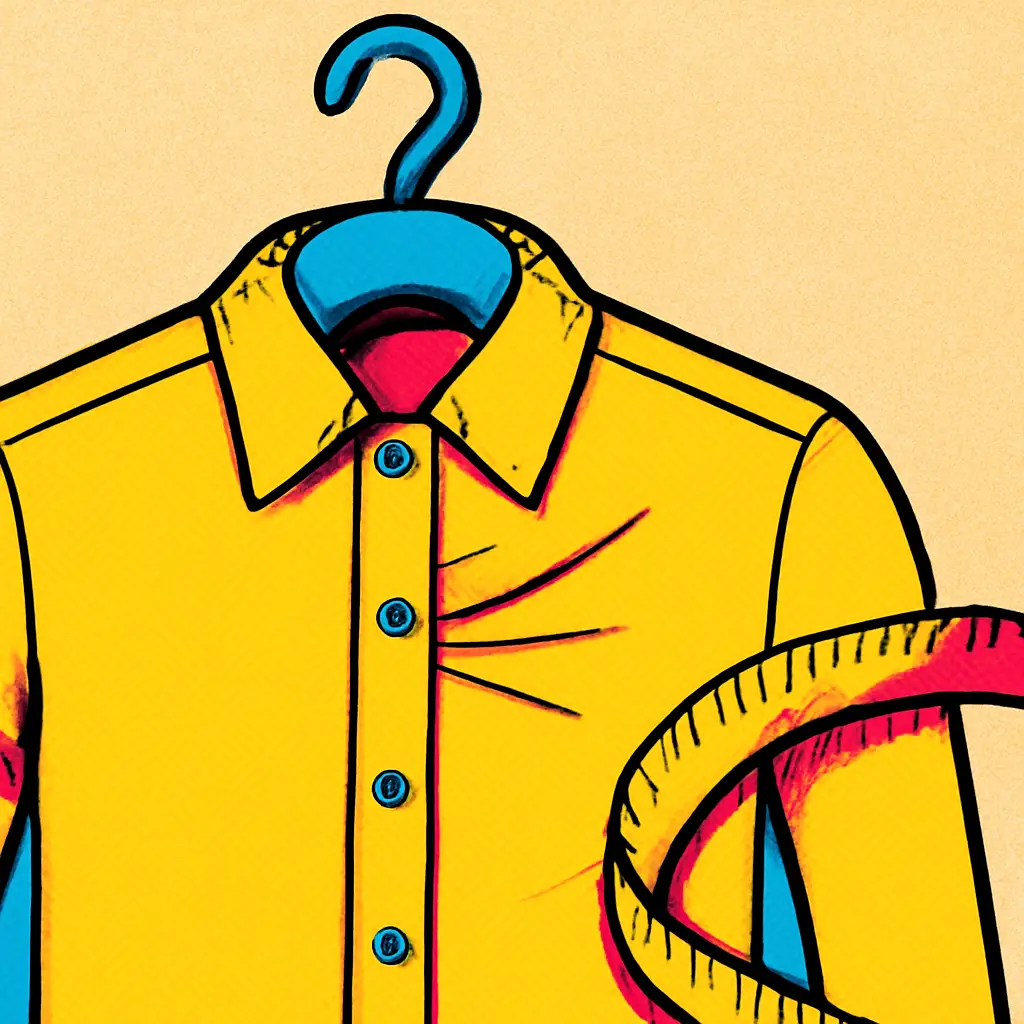 Illustration comparing a smoothly fitting button-front shirt placket with one pulling between buttons.