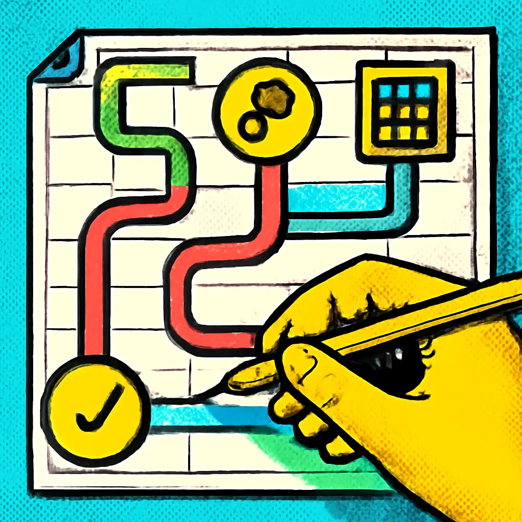 A hand maps the flow of information through a recurring spreadsheet using colored paths and checkpoints.